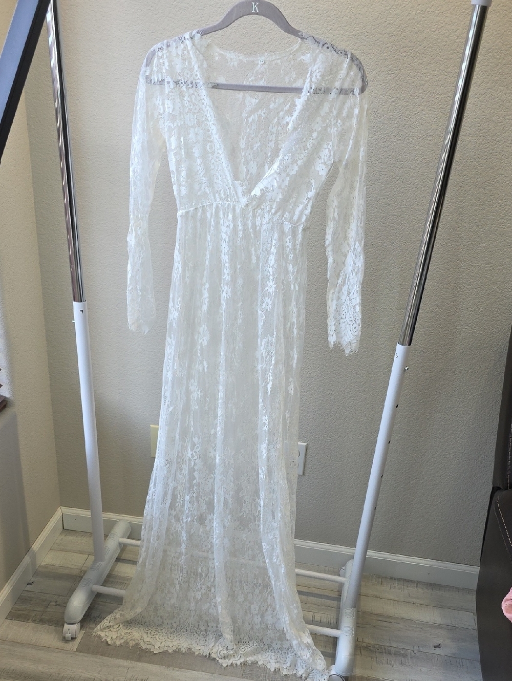 White Lace Maxi Dress with Long Sleeves